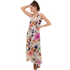 Abstract Floral Background V-neck Chiffon Maxi Dress by kyorashop23