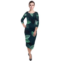 Foliage Quarter Sleeve Midi Velour Bodycon Dress by HermanTelo