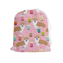 Corgi Bubble Boba Tea Pink Pattern Drawstring Pouch (xl) by Salmanaz77