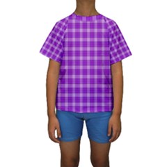 Purple Plaid Tartan 3 Kids  Short Sleeve Swimwear by dressshop