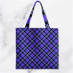 Blue Tartan Plaid 1 Diagonal Zipper Grocery Tote Bag by dressshop