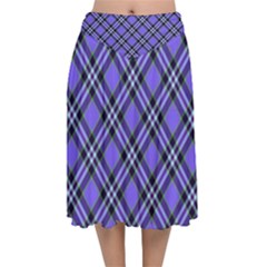 Blue Tartan Plaid 1 Diagonal Velvet Flared Midi Skirt by dressshop