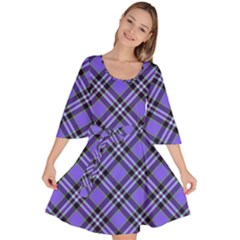 Blue Tartan Plaid 1 Diagonal Velour Kimono Dress by dressshop