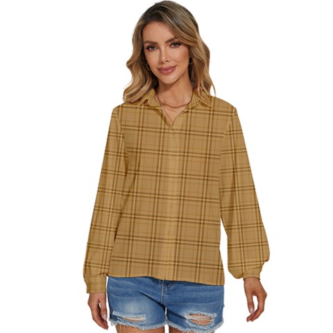 Autumn Fall Plaid Tartan 1 Women s Long Sleeve Button Up Shirt by dressshop