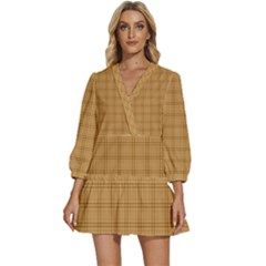 Autumn Fall Plaid Tartan 1 V-neck Placket Mini Dress by dressshop