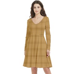 Autumn Fall Plaid Tartan 1 Long Sleeve V-neck Skater Dress With Pockets by dressshop