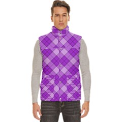 Purple Plaid Tartan 3 Diagonal (2) Men s High Neck Button Up Puffer Vest by dressshop