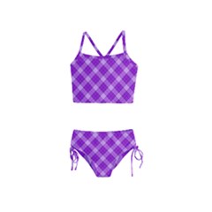 Purple Plaid Tartan 3 Diagonal (2) Girls  Tankini Swimsuit by dressshop