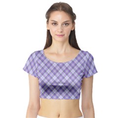 Purple Plaid Tartan 2 Diagonal Short Sleeve Crop Top by dressshop