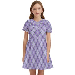 Purple Plaid Tartan 2 Diagonal Kids  Bow Tie Puff Sleeve Dress by dressshop