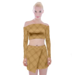 Autumn Fall Plaid Tartan 1 Diagonal Off Shoulder Top With Mini Skirt Set by dressshop