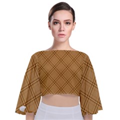 Autumn Fall Plaid Tartan 1 Diagonal Tie Back Butterfly Sleeve Chiffon Top by dressshop