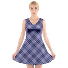 Purple Plaid Tartan 1 Diagonal V-neck Sleeveless Dress by dressshop