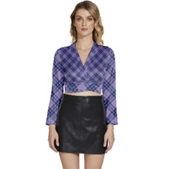 Purple Plaid Tartan 1 Diagonal Long Sleeve Tie Back Satin Wrap Top by dressshop