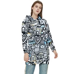 Doodle New York City Nyc Women s Long Oversized Pullover Hoodie by Salmanaz77