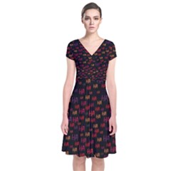 Pattern Ha Ha Ha  Abstract Black Dark Doodle Hahaha Pattern Physco Short Sleeve Front Wrap Dress