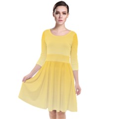 Amber Orange To Cream Yellow Linear Gradient Quarter Sleeve Waist Band Dress by GradientsOmbre