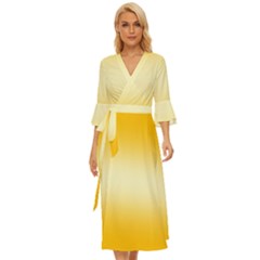 Amber Orange To Cream Yellow Bilinear Gradient Midsummer Wrap Dress by GradientsOmbre