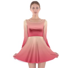 Cream Yellow To Crimson Red Linear Gradient Long Sleeve Skater Dress by GradientsOmbre