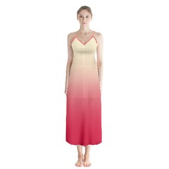 Cream Yellow To Crimson Red Linear Gradient Button Up Chiffon Maxi Dress by GradientsOmbre