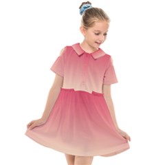 Crimson Red To Cream Yellow Linear Gradient Kids  Short Sleeve Shirt Dress by GradientsOmbre