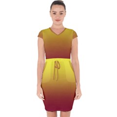 Electric Yellow To Burgundy Red Linear Gradient Capsleeve Drawstring Dress  by GradientsOmbre