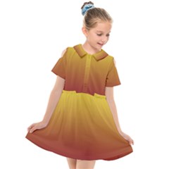 Electric Yellow To Burgundy Red Linear Gradient Kids  Short Sleeve Shirt Dress by GradientsOmbre