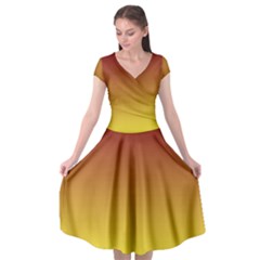 Burgundy Red To Electric Yellow Linear Gradient Cap Sleeve Wrap Front Dress by GradientsOmbre