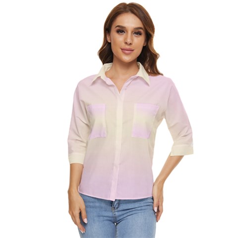 Pink Lace To Cream Yellow Bilinear Gradient Women s Quarter Sleeve Pocket Shirt by GradientsOmbre