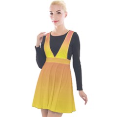 Coral Pink To Electric Yellow Linear Gradient Plunge Pinafore Velour Dress by GradientsOmbre