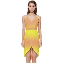Electric Yellow To Coral Pink Bilinear Gradient Wrap Frill Dress by GradientsOmbre