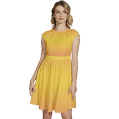 Coral Pink To Electric Yellow Bilinear Gradient Cap Sleeve High Waist Dress by GradientsOmbre