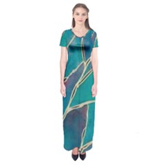 Aqua Batik, Abstract, Colorful Short Sleeve Maxi Dress by kyorashop23