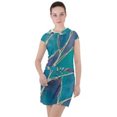 Aqua Batik, Abstract, Colorful Drawstring Hooded Dress by kyorashop23