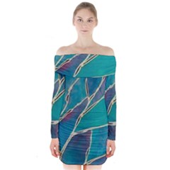 Aqua Batik, Abstract, Colorful Long Sleeve Off Shoulder Dress by kyorashop23