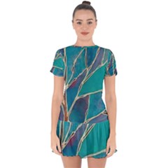 Aqua Batik, Abstract, Colorful Drop Hem Mini Chiffon Dress by kyorashop23