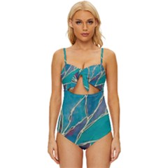 Aqua Batik, Abstract, Colorful Knot Front One-piece Swimsuit by kyorashop23