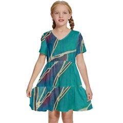 Aqua Batik, Abstract, Colorful Kids  Short Sleeve Tiered Mini Dress by kyorashop23