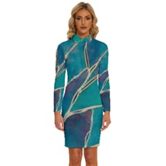 Aqua Batik, Abstract, Colorful Long Sleeve Shirt Collar Bodycon Dress by kyorashop23