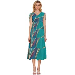Aqua Batik, Abstract, Colorful V-neck Drawstring Shoulder Sleeveless Maxi Dress by kyorashop23