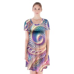 Abstract Fractal Art Swirl Pattern Short Sleeve V-neck Flare Dress by Salmanaz77