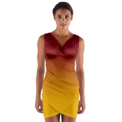 Burgundy Red To Amber Orange Linear Gradient Wrap Front Bodycon Dress by GradientsOmbre