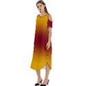 Amber Orange To Burgundy Red Bilinear Gradient Cold Shoulder Loose Fit Dress With Pockets View2