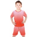 Pink Lace To Scarlet Red Linear Gradient Kids  T-Shirt and Shorts Set View1