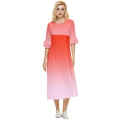 Scarlet Red To Pink Lace Linear Gradient Double Cuff Midi Dress by GradientsOmbre