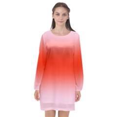 Pink Lace To Scarlet Red Bilinear Gradient Long Sleeve Chiffon Shift Dress  by GradientsOmbre