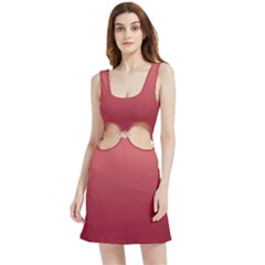 Coral Pink To Burgundy Red Linear Gradient Velour Cutout Dress by GradientsOmbre