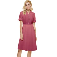 Coral Pink To Burgundy Red Linear Gradient Button Top Knee Length Dress by GradientsOmbre