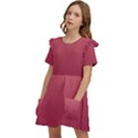 Coral Pink To Burgundy Red Linear Gradient Kids  Frilly Sleeves Pocket Dress View3