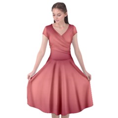 Burgundy Red To Coral Pink Bilinear Gradient Cap Sleeve Wrap Front Dress by GradientsOmbre